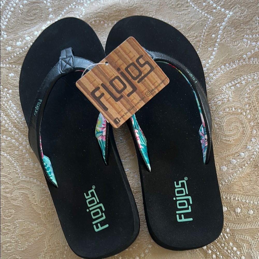 Flojos Black Floral Sandals